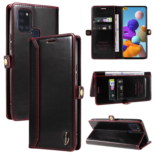 GQUTROBE RFID Blocking Oil Wax PU Leather Wallet Case - For Samsung Galaxy A21s - mosaccessories